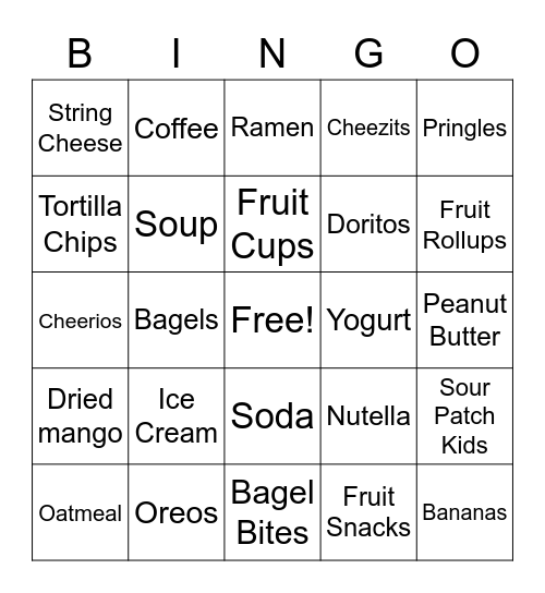 Grocery Bingo Card