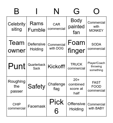 SuperBowl 56 Bingo Card