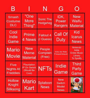 Nintendo Direct Predictions Bingo Card