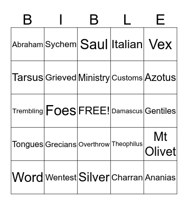 BIBLE BINGO Card