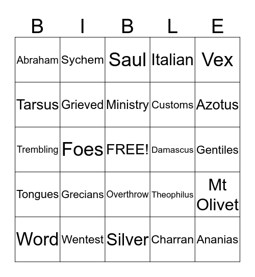 BIBLE BINGO Card