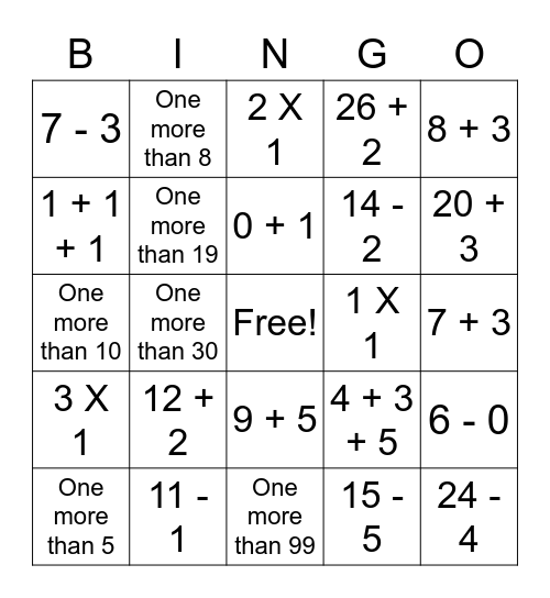 Math Bingo Card