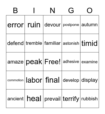 Istation Bingo Card