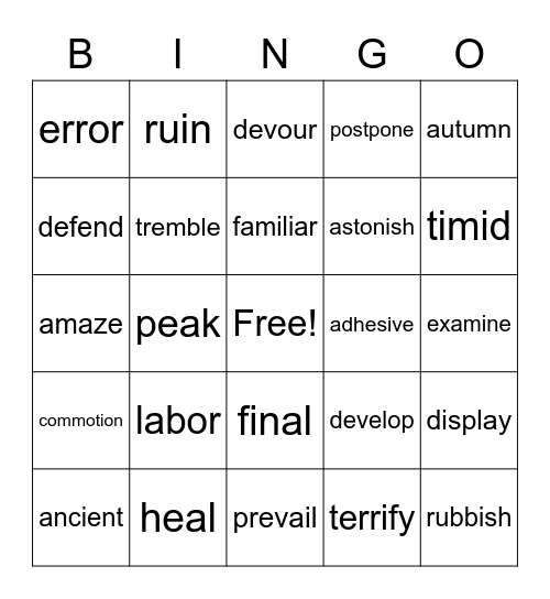 Istation Bingo Card