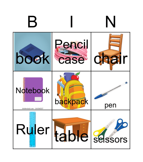 School Objects Bingo Card