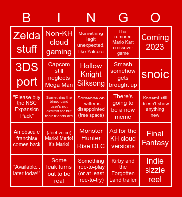 Feb 9, 2022 Nintendo Direct Bingo Card