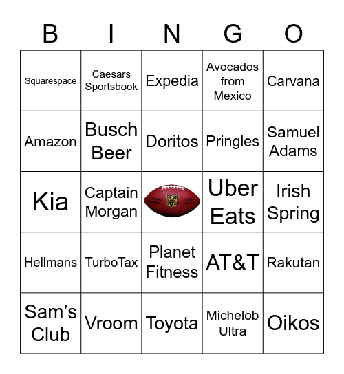 Superbowl Commercial Bingo Card