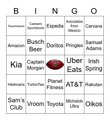 Superbowl Commercial Bingo Card