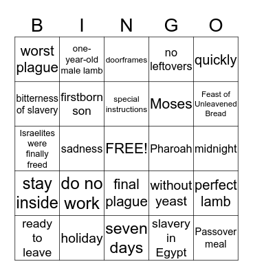 Passover Bingo Card