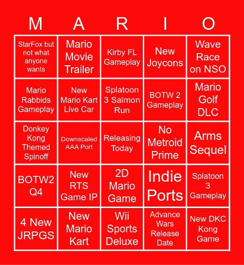 Nintendo Direct 2-9-22 Bingo Card