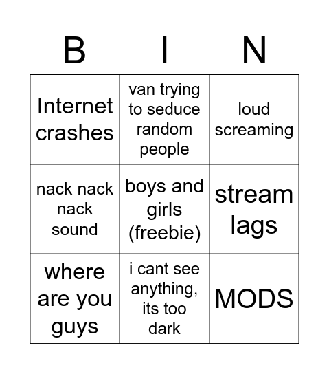 vans stream bingo Card
