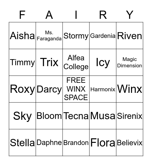WINX CLUB BINGO Card