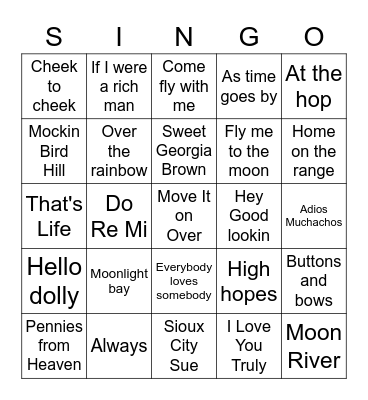 Golden Oldies Bingo Card