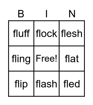 fl consonant blend Bingo Card