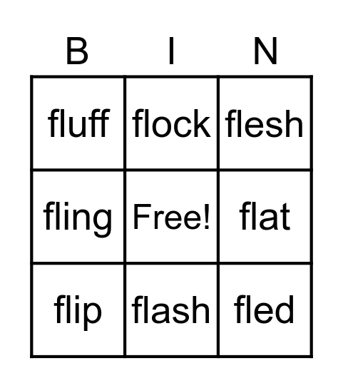 fl consonant blend Bingo Card