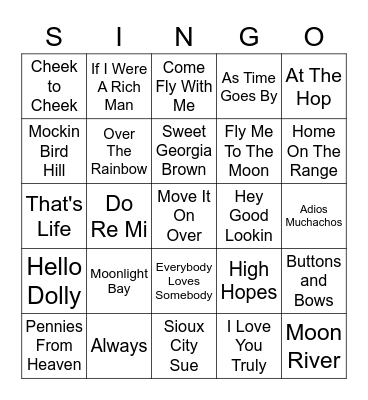 Golden Oldies Bingo Card