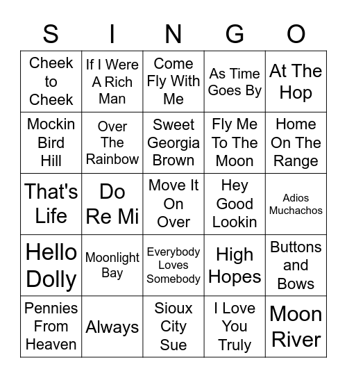 Golden Oldies Bingo Card