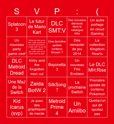 Nintendo Direct Bingo Card