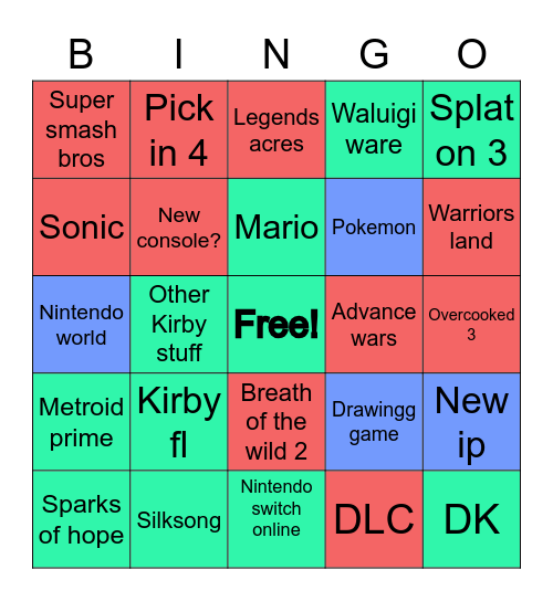 Nintendo direct Bingo Card