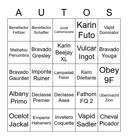 GTA 5 NPC AUTO BINGO Card