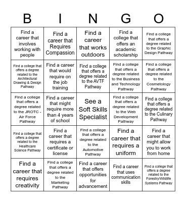 EPHS College and Career Fair Bingo Card