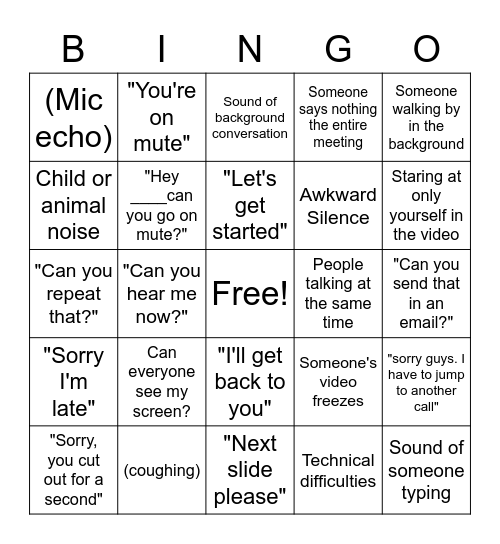 Microsoft Teams Bingo Card