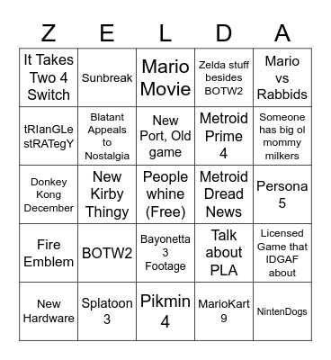 Nintendo Direct bbbbbb Bingo Card