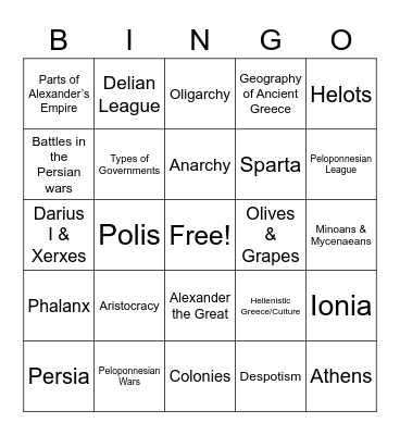 Greece Bingo Card