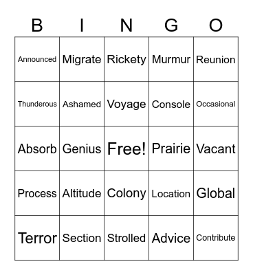 Journeys Bingo Card