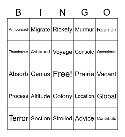 Journeys Bingo Card