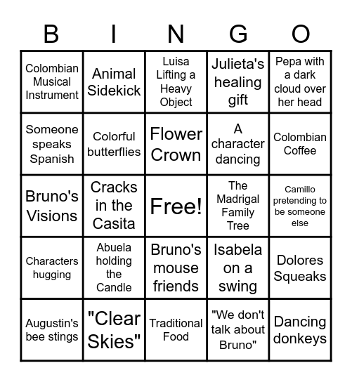 Encanto Bingo Night Bingo Card