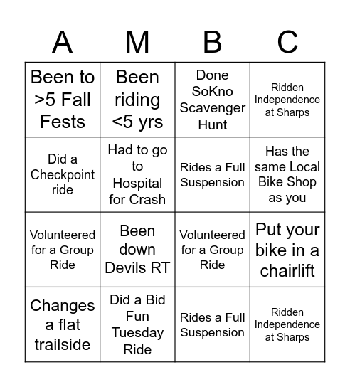 AMBC Joy Ride Bingo! Bingo Card