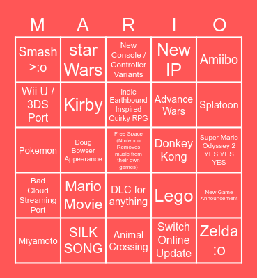 Nintendo Bing Bingo Card