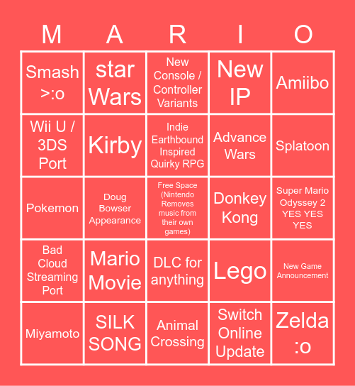 Nintendo Bing Bingo Card