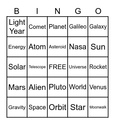 Space Bingo! Bingo Card