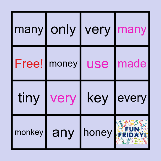 Week 22: ey & y/ Sight Words Bingo Card