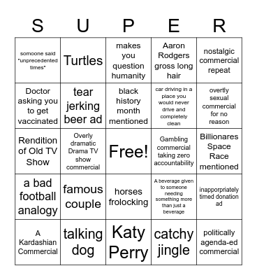 Super Bowl Bingo 2022 Bingo Card