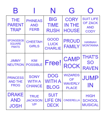 DIsney & Nickeloden  Bingo Card