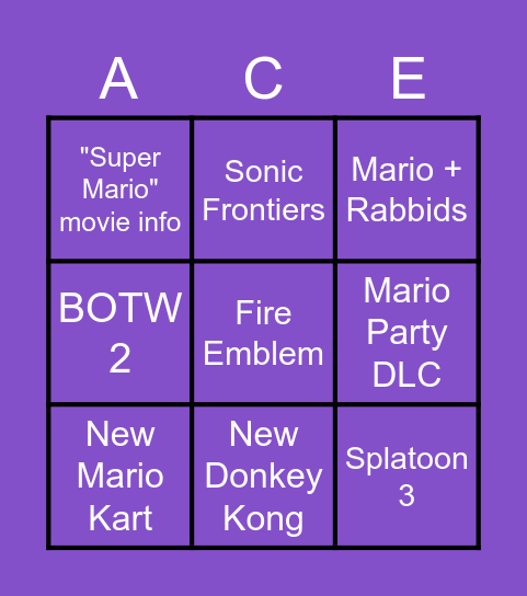 Nintendo Direct (Feb 2022) Bingo Card