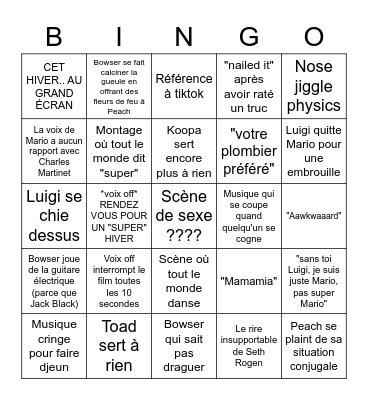 Mario Movie Bingo Card