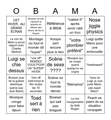 Mario Movie Bingo Card