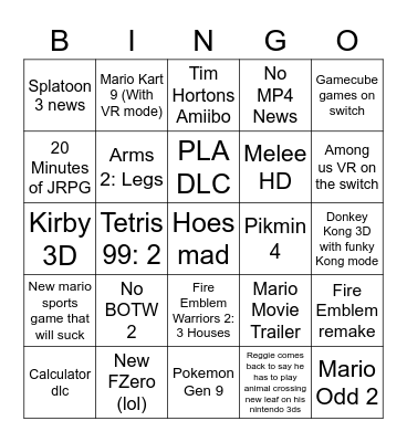 Nintendo Direct Bingo Card