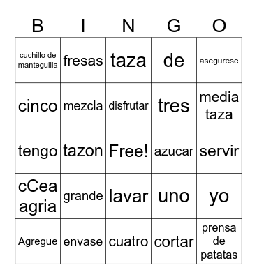 SPANISH BINGO Card