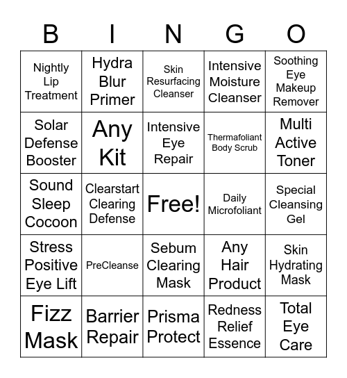 Esthetics Retail Bingo Card