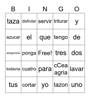 SPANISH BINGO Card