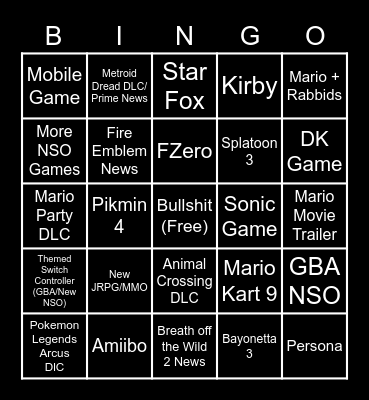 Nintendo Direct Bingo Card