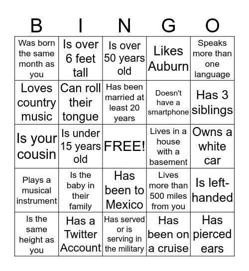 THOMAS FAMILY Bingo Card