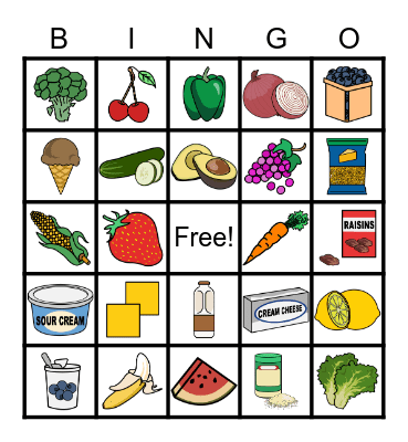 Fruits, Vegetables, and Dairy Bingo Card