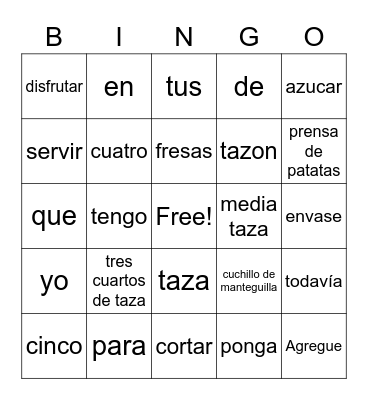 SPANISH BINGO Card