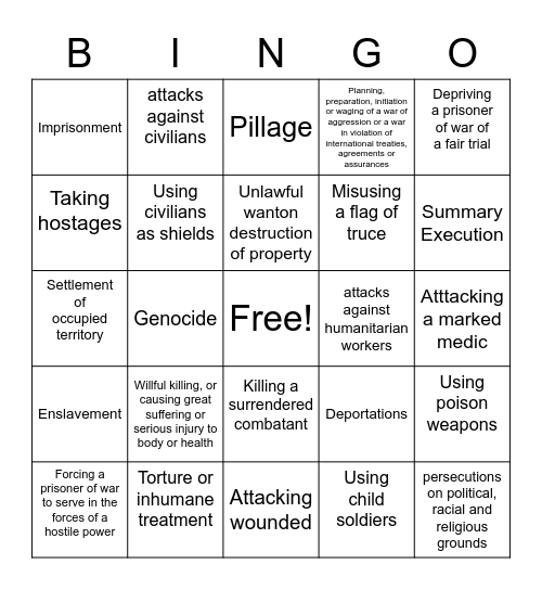 Game Bingo Card